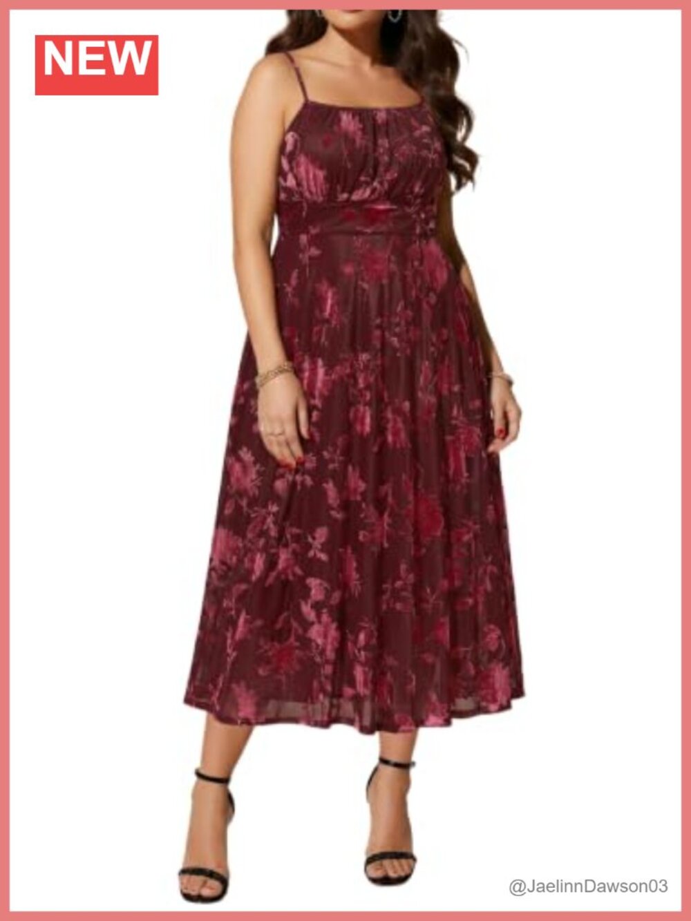 Velvet Floral Spaghetti Strap Backless Midi Dress Plus Size